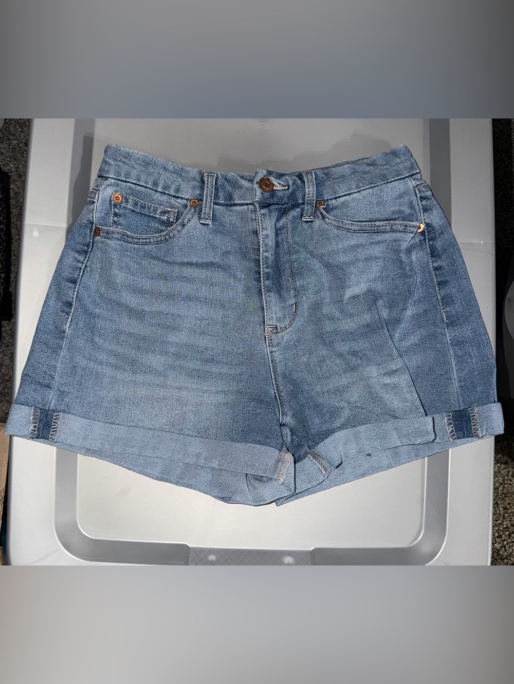 High-Rise Light Blue Denim Women’s Cuffed Shorts